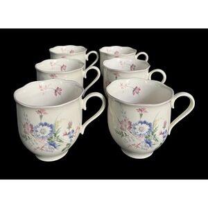 Set Of‎ 6 Mikasa Rondo Stephanie Flat Cups EJ 952 Cream Colored with Wildflowers